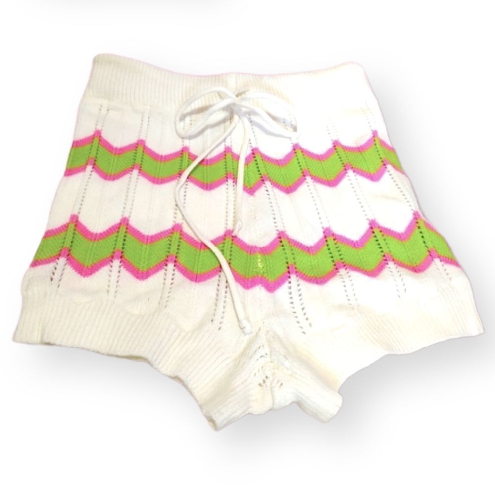 Dolls Kill Ivory Swirl Kiss Crochet Sweater Shorts High Waist Green Pink… - Picture 2 of 6
